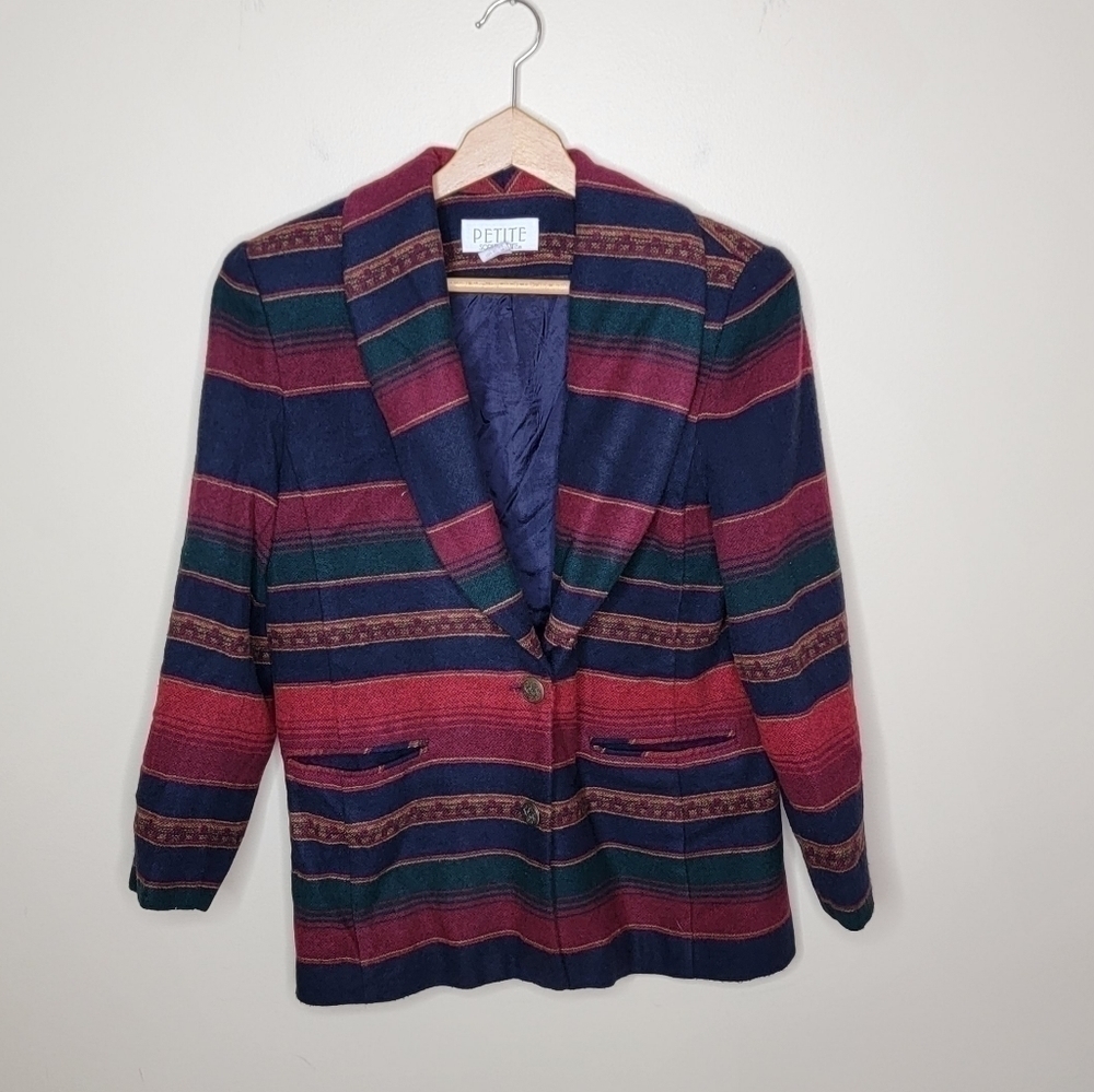 Vintage Petite Sophisticate | Aztec Striped Blazer Size Small